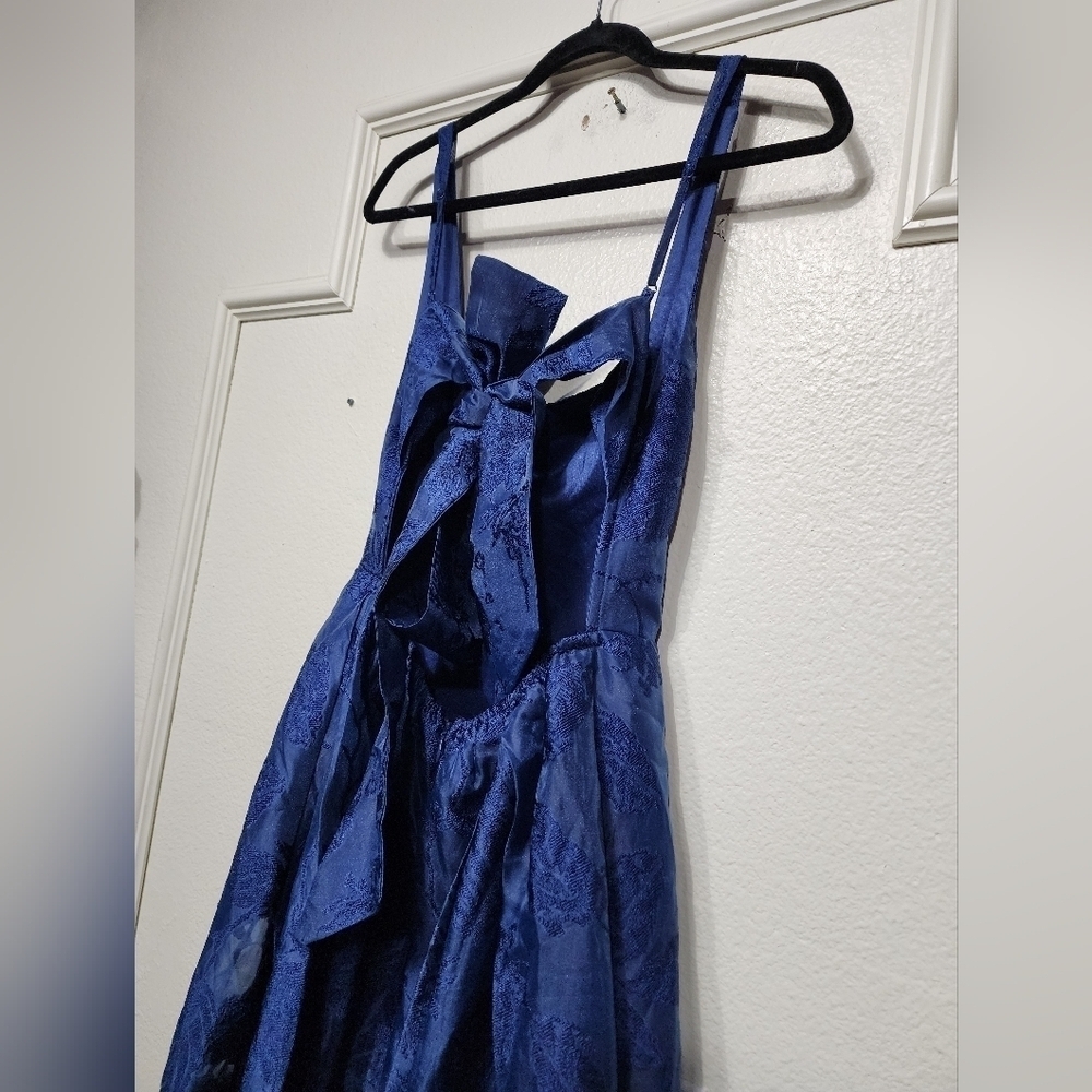 Lulus Perfected Aura Navy Jacquard Tie-Back Maxi Dress with Pockets Wedding Prom - Picture 11 of 11